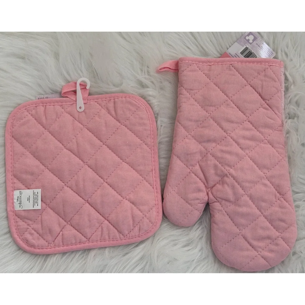 Disney The Aristocats Marie Oven Mitt and Pot Holder Set Pink White Striped NEW